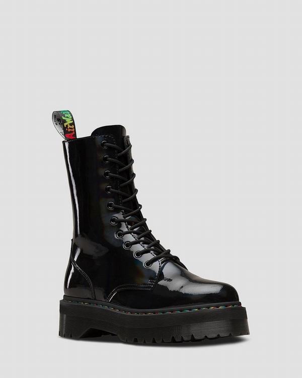 Dr Martens Dámské Boty Na Platformě Jadon Hi Rainbow Patent Černé Viacfarebný, CZ-124059